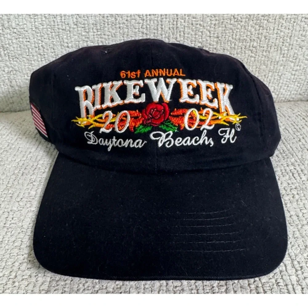 Vtg Bike Week Daytona Beach hat 61st Annual Embroidered‎ Roses Thorns 2002